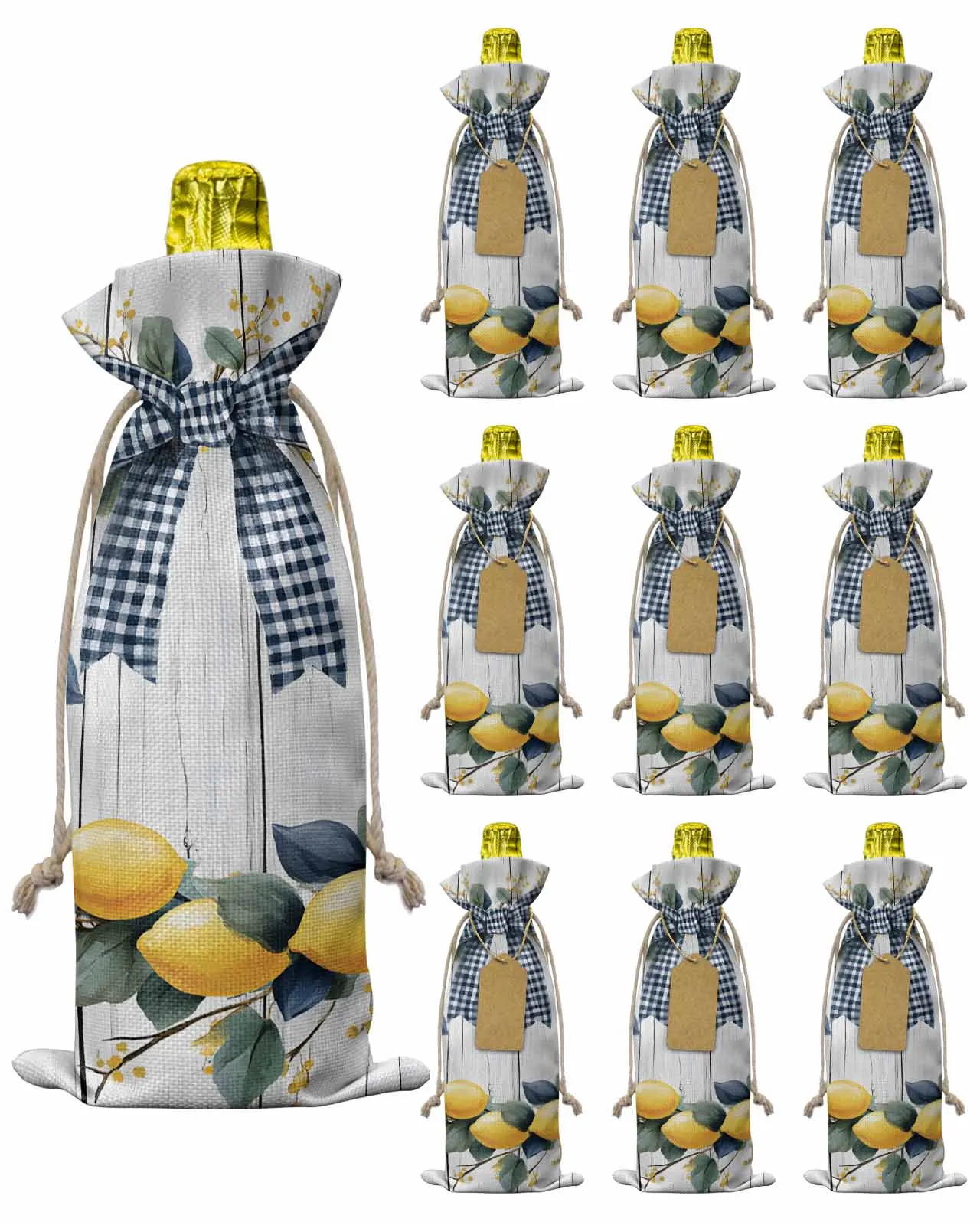 

10pcs Wine Bottle Covers Country Lemon Garland Wine Holder Carrier Packaging Bag Wedding Party Decor Gift