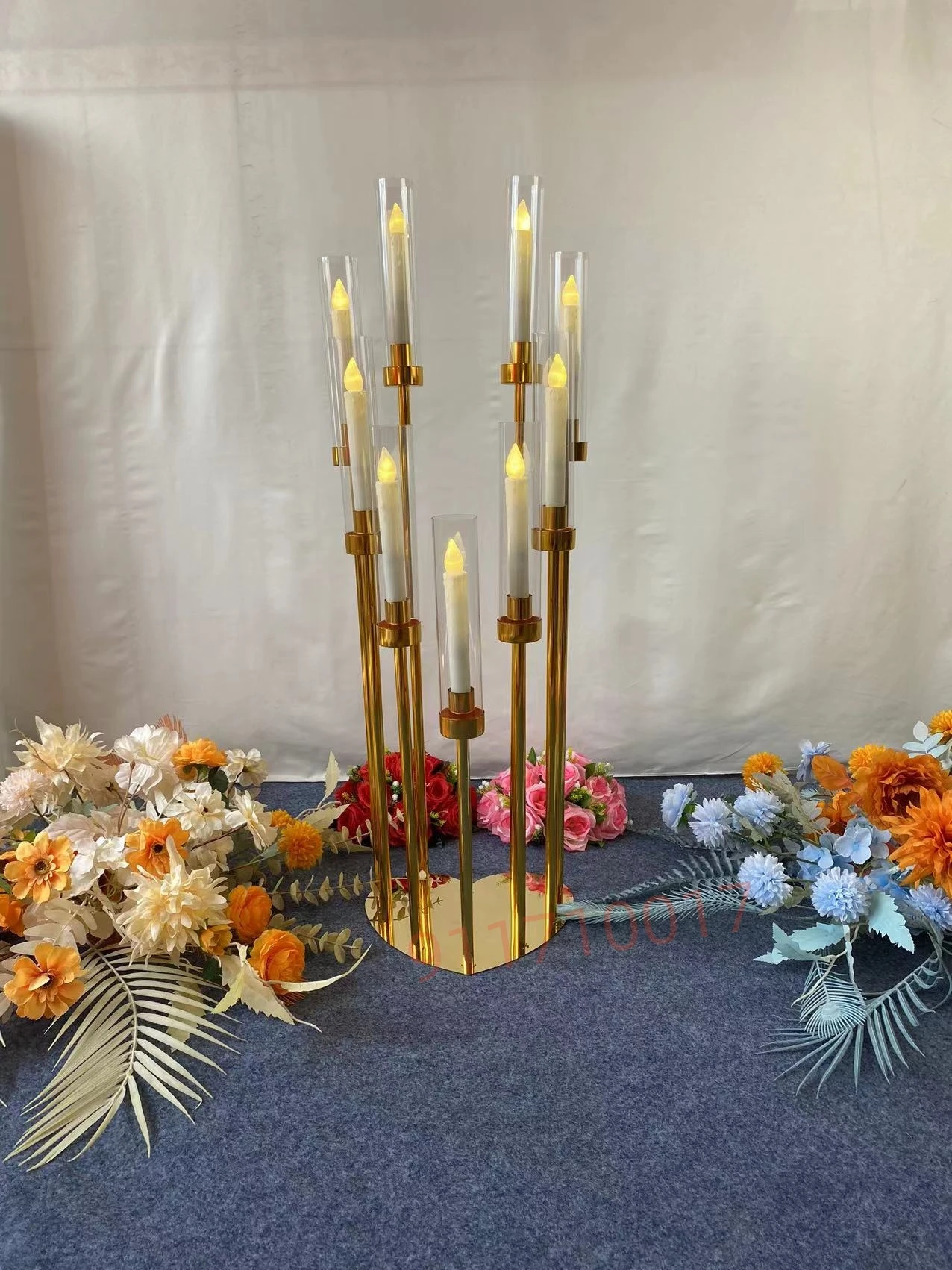 

9 Arms Gold Candelabra Candle Holder Centerpiece Dinner Party, Anniversary Celebration and Wedding Decoration