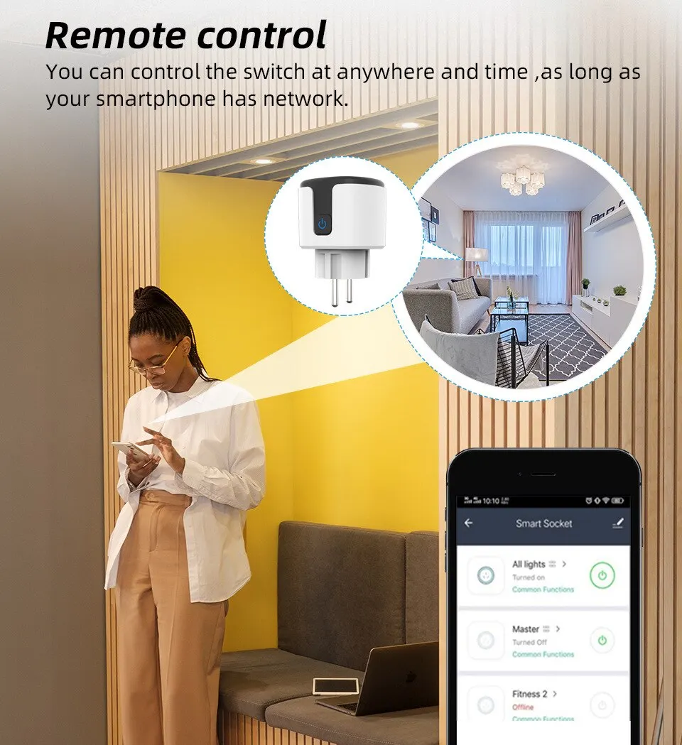 Smart Socket EU 16A 20A AC240V Wifi Smart Plug Power Outlet Alexa Google Home Voice Control For Tuya Smart Life APP