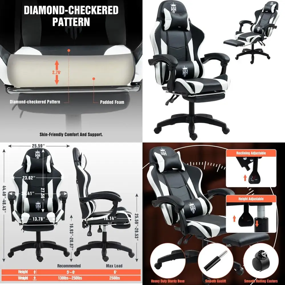 

Эргономичное большое игровое кресло с подставкой для ног, регулируемым подголовником и поясничной опорой для взрослых, откидное кресло с подлокотниками.