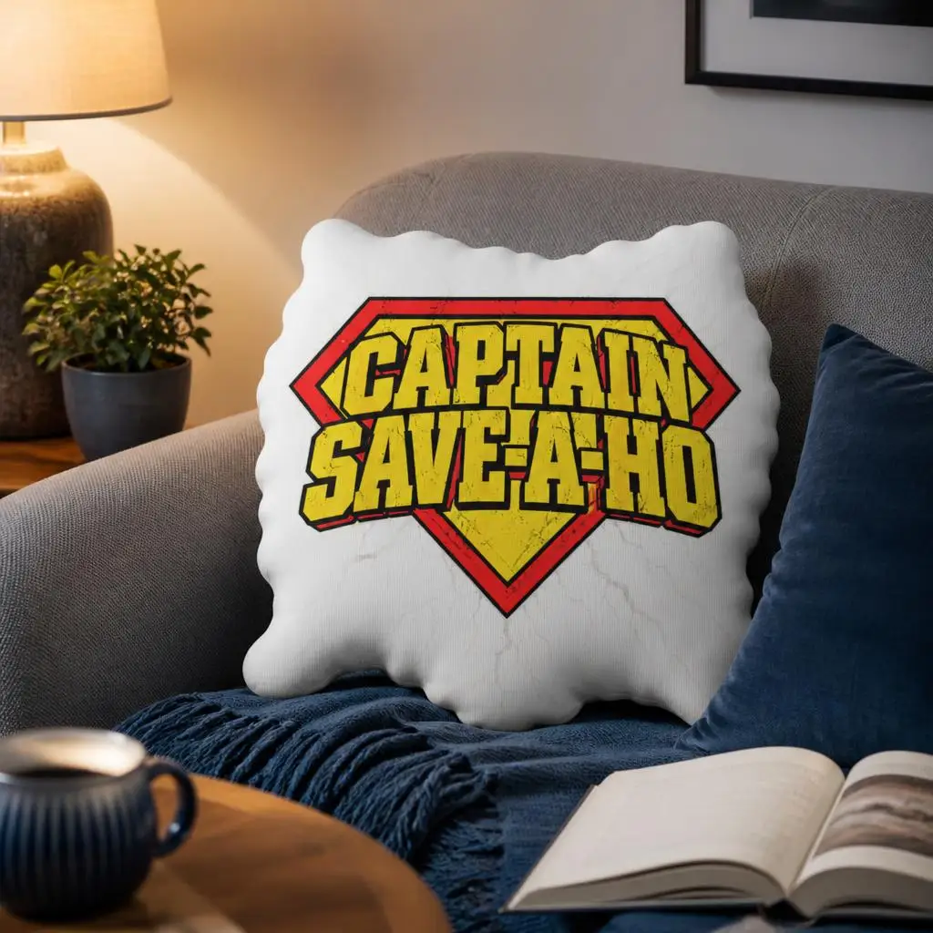Captain Save A Hoe Funny Parody Shaped Throw Pillow Stuffed Cushion for Sofa Home Decor Adult Humor Gift Superhero Novelty