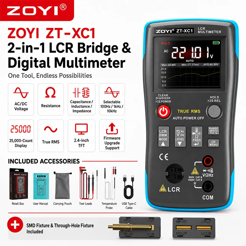 ZOYI XC1 New Gen LCR Multimeter Bridge Precise Voltage Resistance