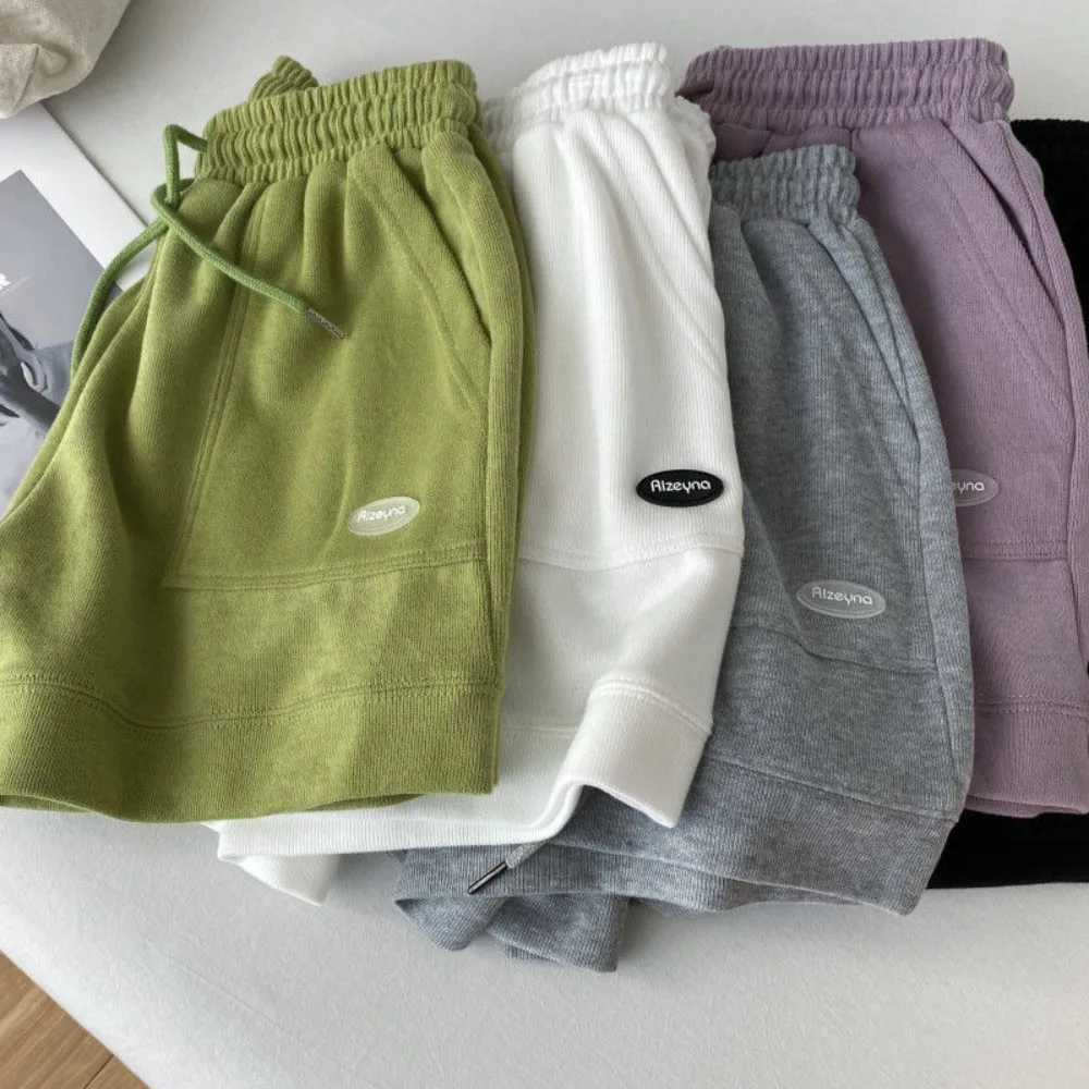 

High Waist Gym Short Pants Fashion Vintage Solid Wide Leg Britches Elasticity Loose Outdoor Shorts Women