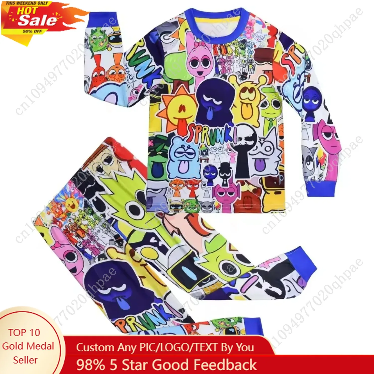 

Hot Sprunki Child Clothes Girl Boy Long Shirt Set 2pcs Cartoon Anime Game Incredibox Pajamas Dress Children Tees Tops Sleep Wear