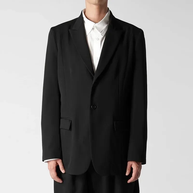 

YOJI OOAK original design long sleeve single breasted solid color suit jacket wool buttons decorated men's top