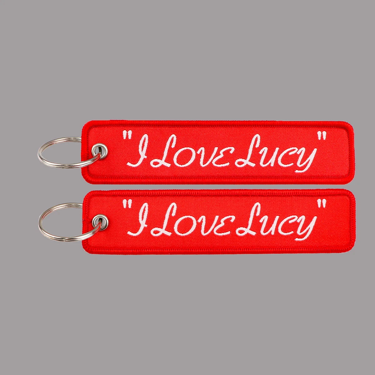 

1PCS I Love Lucy Quotation Embroidered Keys Tag Keychains For Motorcycles Car Fashion Backpack Keyring Jewelry Accessories