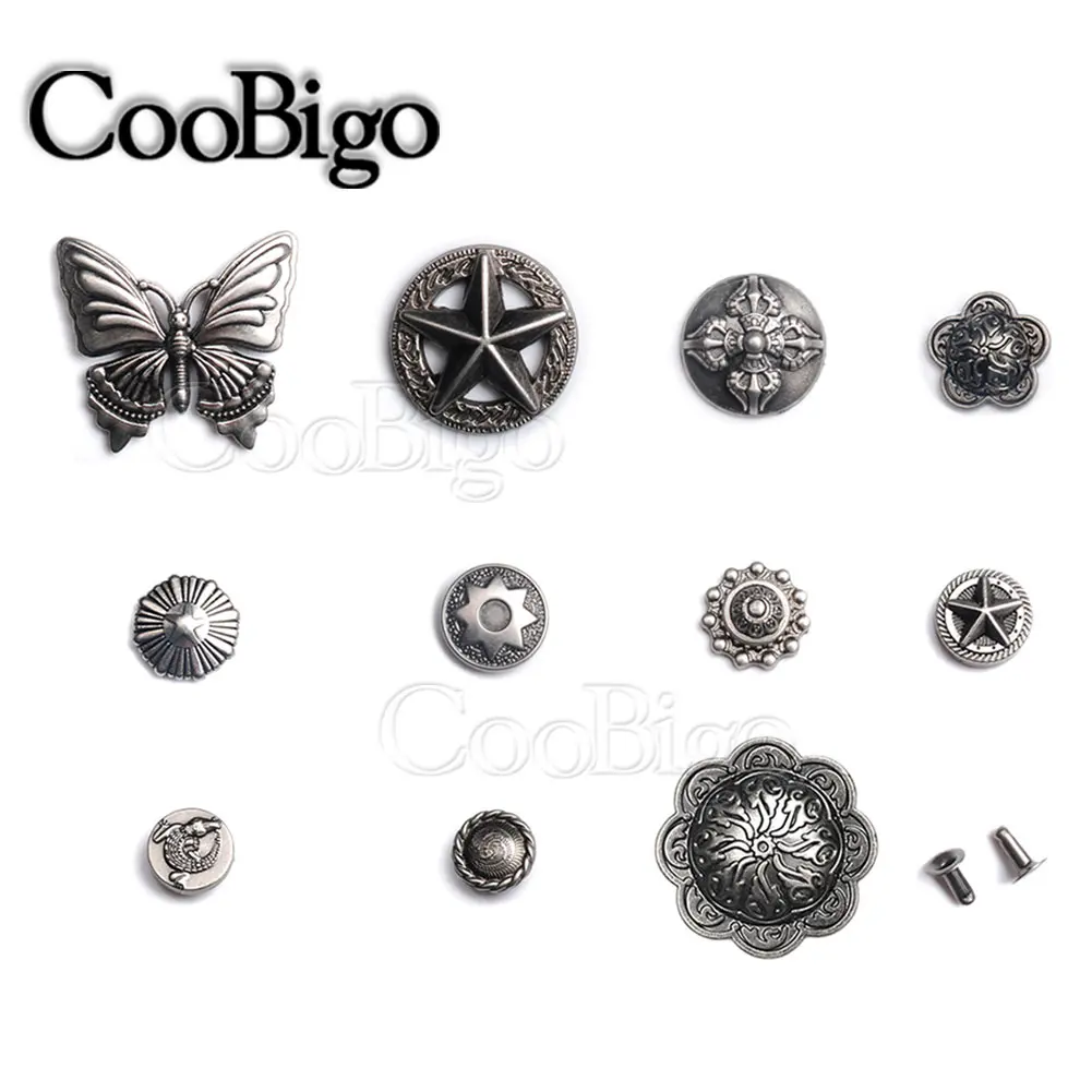 5pcs Punk Rock Rivet Set Metal Studs Spikes Rivets for Clothes Leather Bag Garment Shoes Decor DIY Crafts Butterfly Flower Star