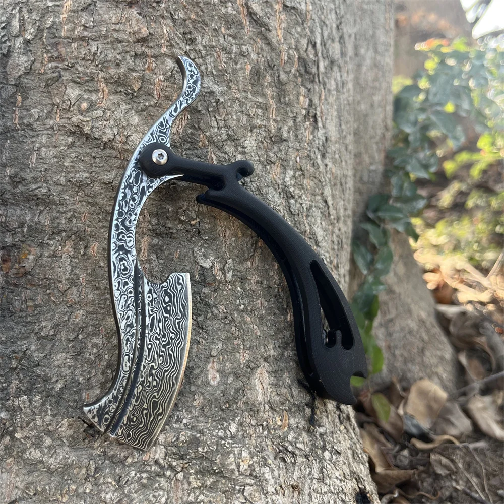 

Складная бритва из дамасской стали EDC, уличный нож, тактический нож для кемпинга, охоты, маленький карманный нож, нож для выживания, черная ручка G10