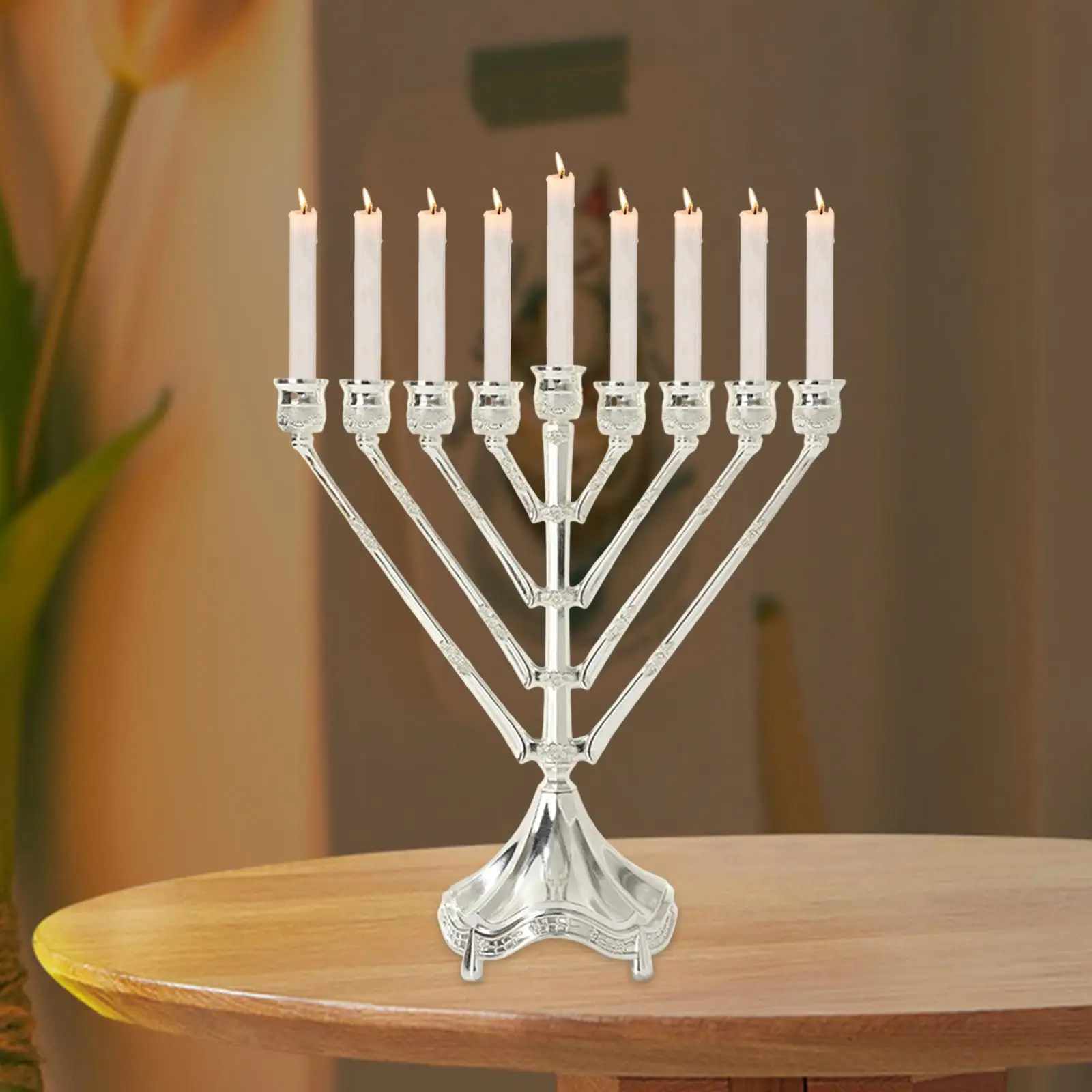 Nine Branch Hanukkah Menorah Candle Holder Classic Table Centerpiece Zinc Alloy Ornament for Jewish Holiday Display Nine Branch Hanukkah Menorah Candle Holder Classic Table Centerpiece Zinc Alloy Ornament for Jewish Holiday Display