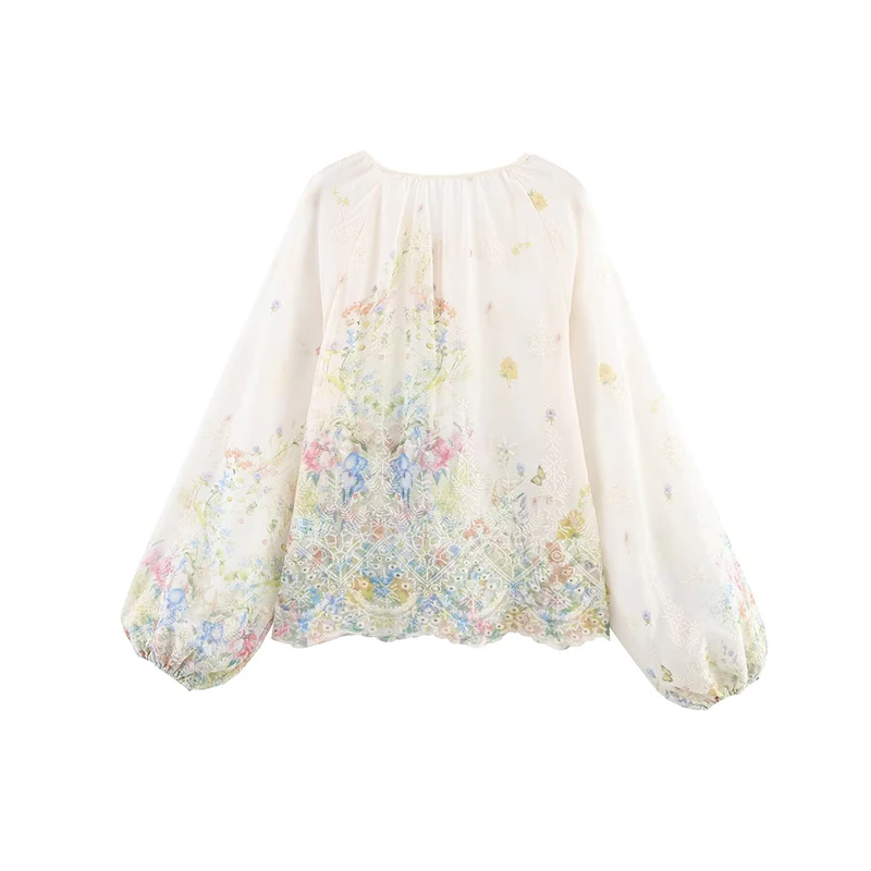 

Casual Lantern Sve round Ne Single Button irt Women's Faionable Summer New Arrival Polyester Fiber Long Sve Printed