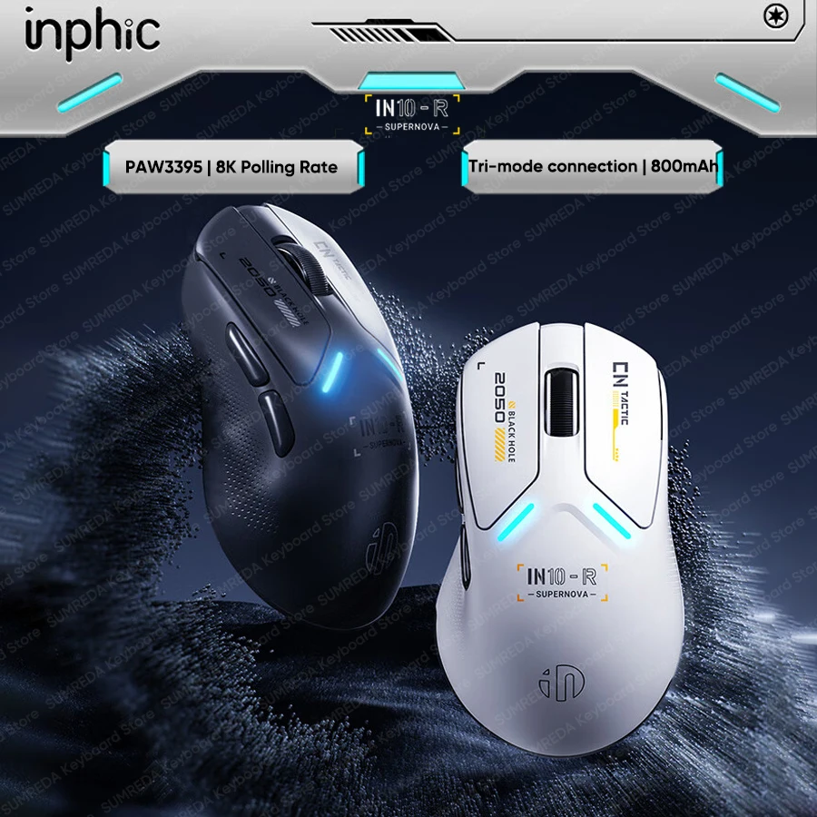 

Inphic IN10 IN 10R Wireless Gaming Mouse PAW3395 8K Polling Rate 800mAh RGB Bluetooth 2.4G Wired RGB Ergonomic FPS Gaming Mouse