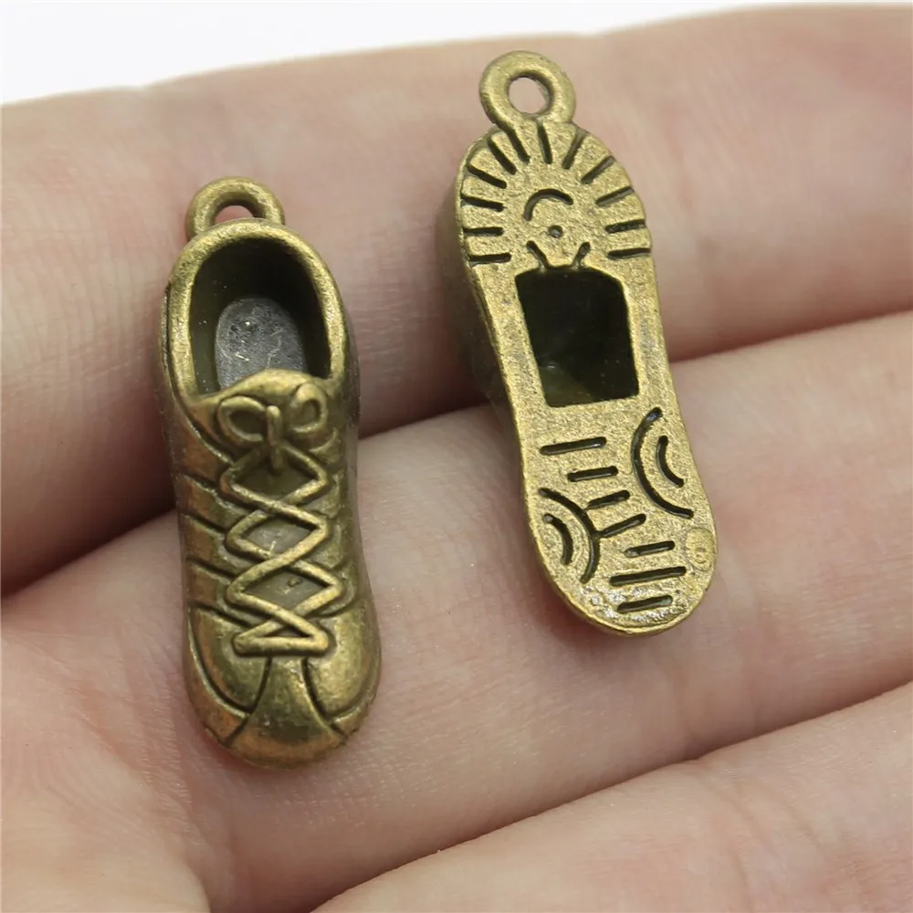 WYSIWYG 10pcs 27x9mm 2 Colors Antique Bronze Plated Sneaker Charms 3D Running Shoe Charms Sneaker Shoe Charms