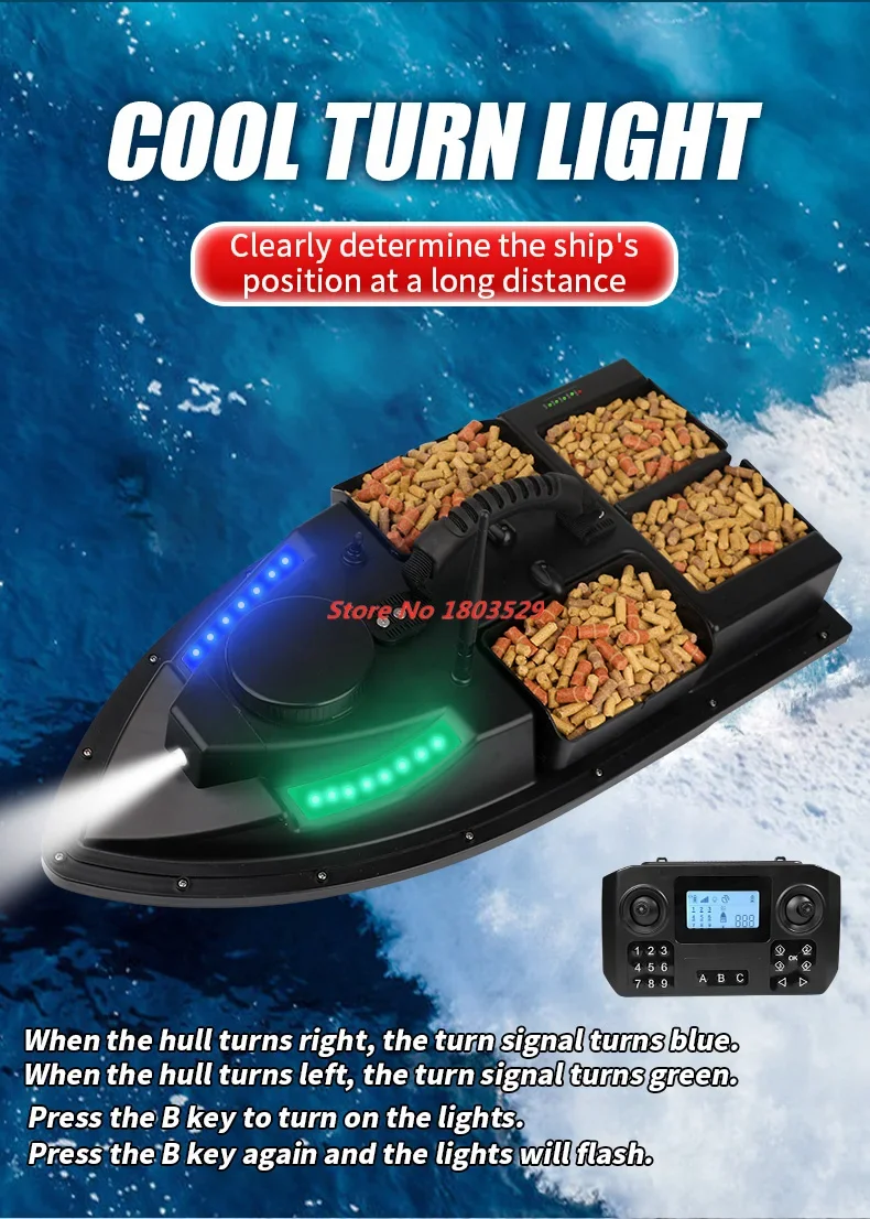 

4PCS Hopper 100 Position Point GPS Fishing Bait Boat Intelligent Cruise 7 Colorful light Remote Control Bait Boat 4 Bait Tank To