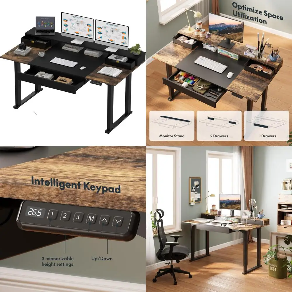 

Electric Height Adjustable Standing Desk with 2 Drawers, 71 x 32, Home Office Desk for Standing and Sitting Work