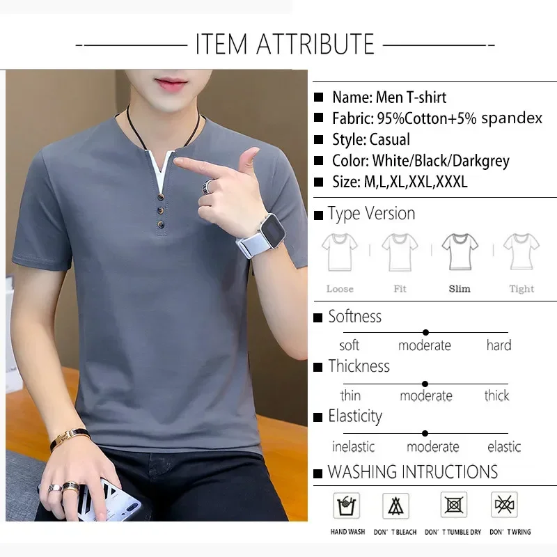 BROWON Summer Top Men T-shirt Casual Short Sleeve Cotton Business T-shirts Men Slim Fil Solid Color Cotton T Shirt Men Fashions