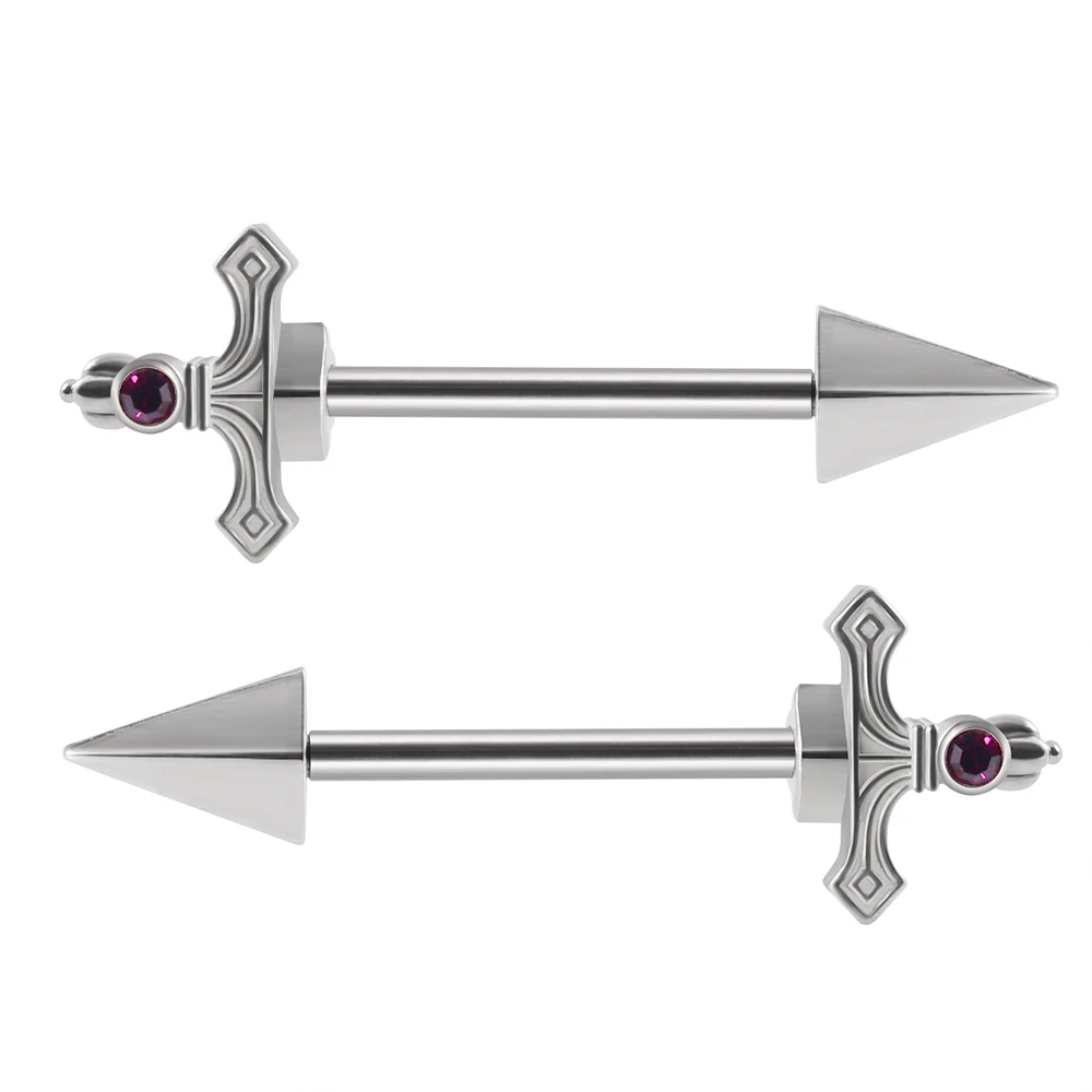 زوج السيف الصليب الحلمة الثقب الحديد الجراحية الصلب كريستال الحلمة درع غطاء القلب زهرة حلقات للحلمة مجوهرات الجسم 14 جرام