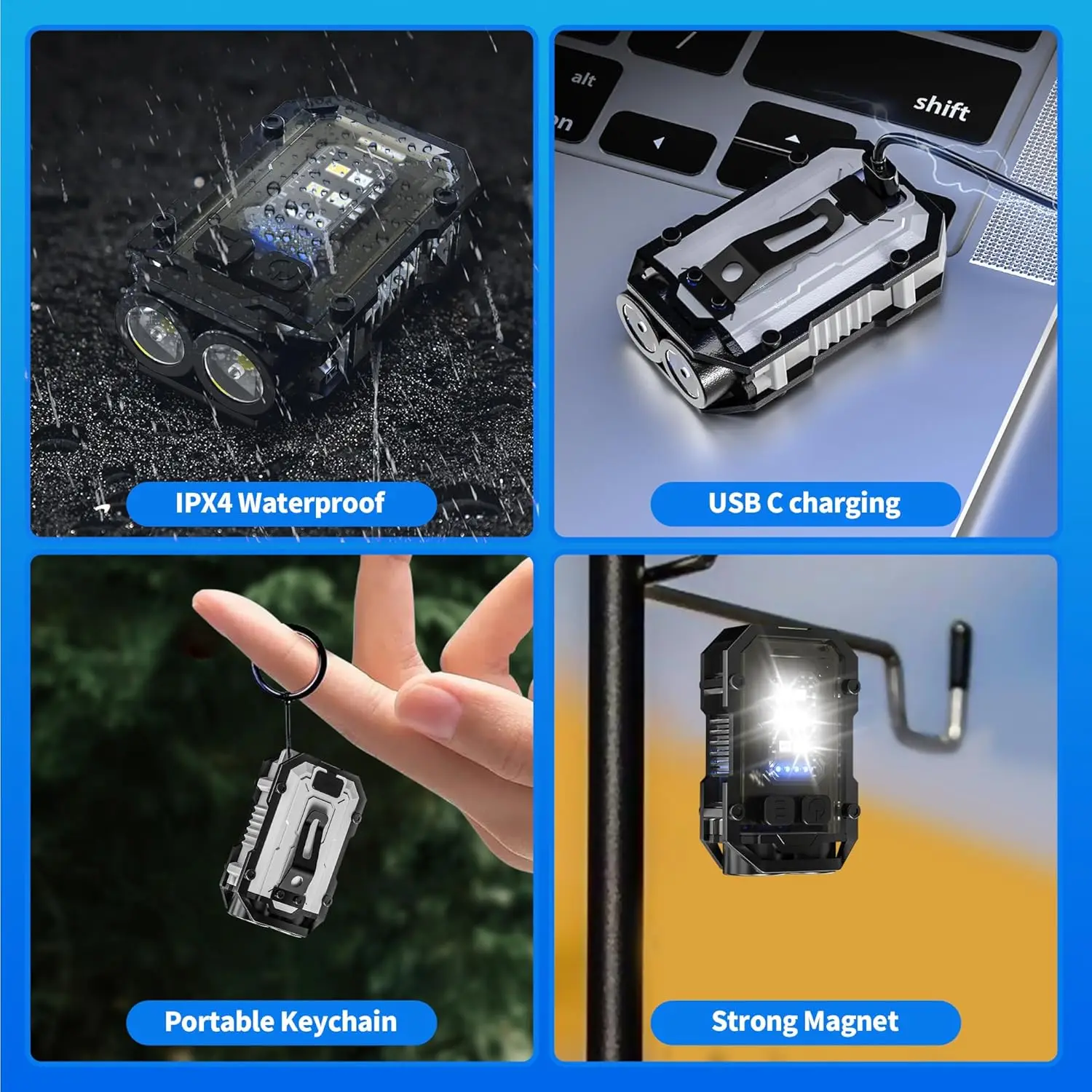 Super Bright Powerful Pocket Torch Light LED Multifunctional Linterna Magnetic COB LED EDC Mini Keychain Flashlight Rechargeable