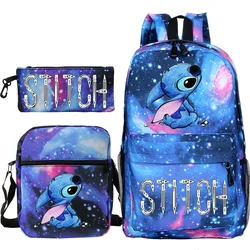 Disney Stitch Cartoon Backpack for Children, Kindergarten Pencil Case, Shoulder Bag, Kids Schoolbag, Boy and Girl Gift, 3pcs por conjunto