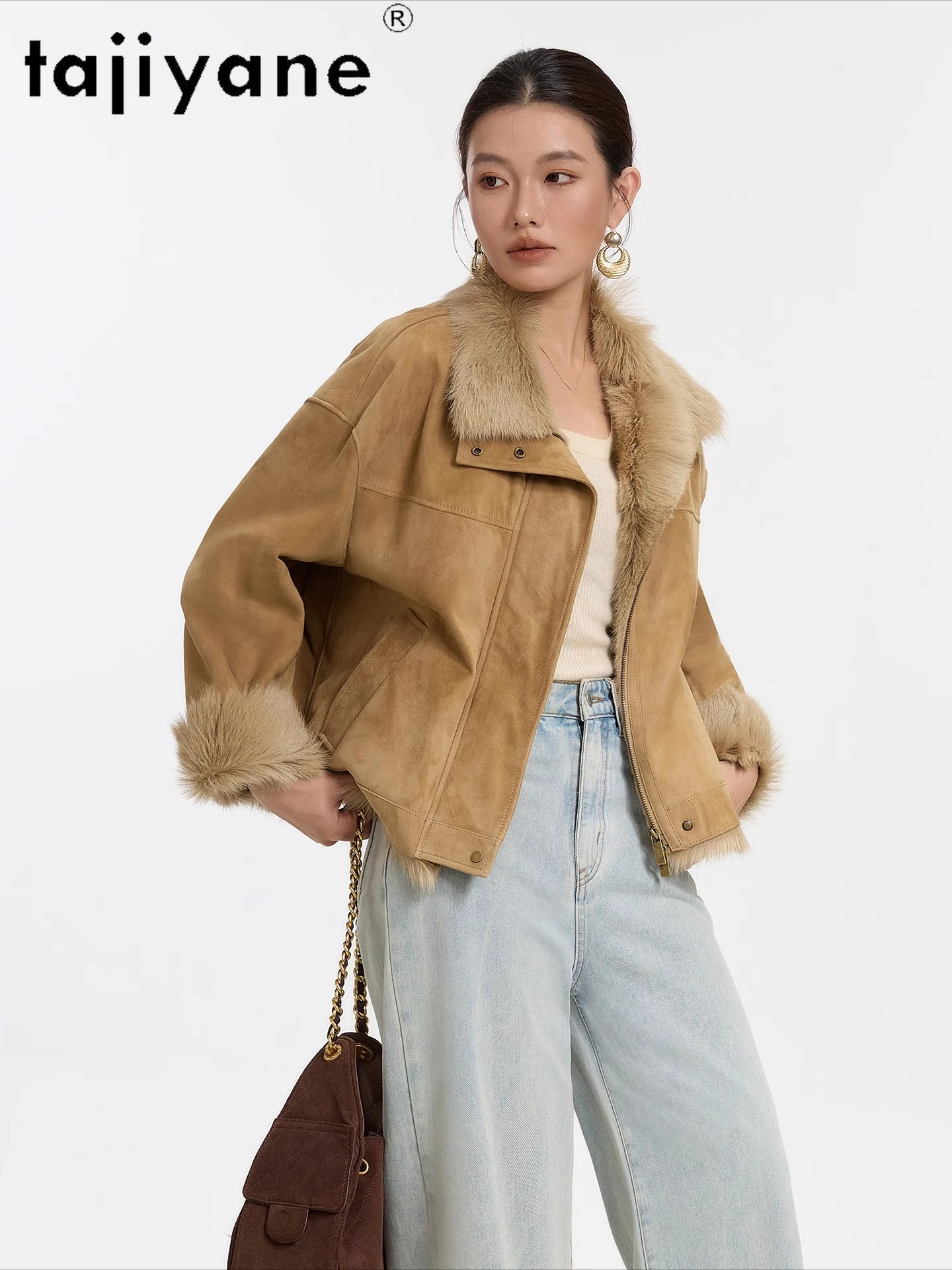 TAJIYANE Natural Tuscany Wool Sheepskin Double Faced Fur Coat Woman Luxury Real Fur Jackets 2025 Winter Women Clothes ropa mujer
