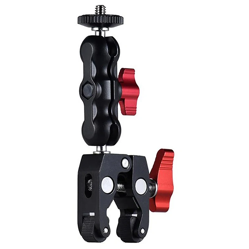 Aluminum Alloy Clamp With Double Ball Head Magic Arm Clamp 1/4'' 3/8'' Hole For Phone Video Mount Camera Monitor LED Light Mic