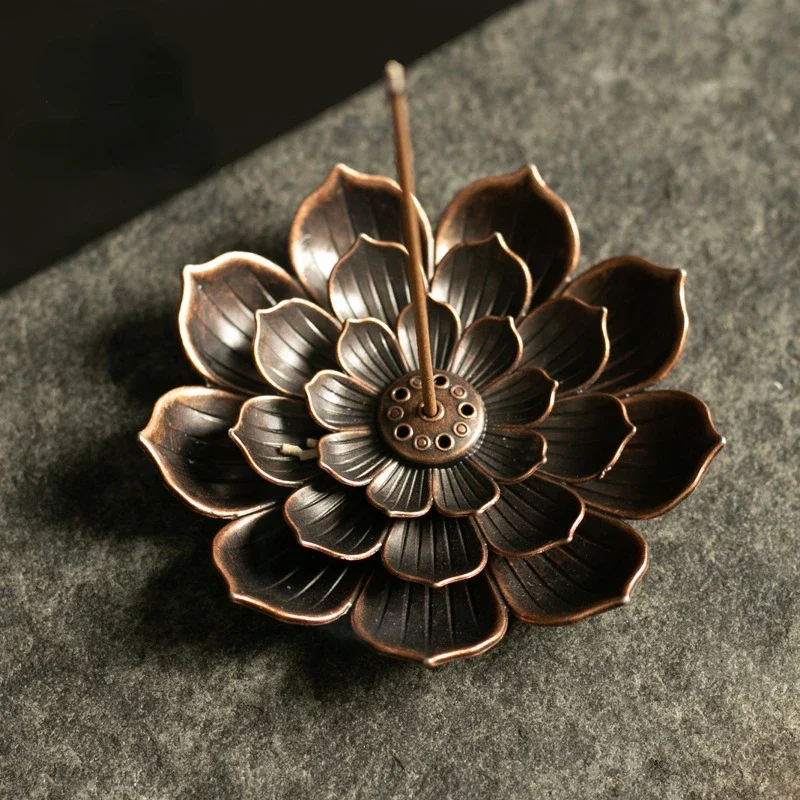 2 in 1 Buddhism Zen Alloy Incense Burner & Ashtray → Lotus/Nasturtium Metal Censer for Sandalwood Incense Sticks