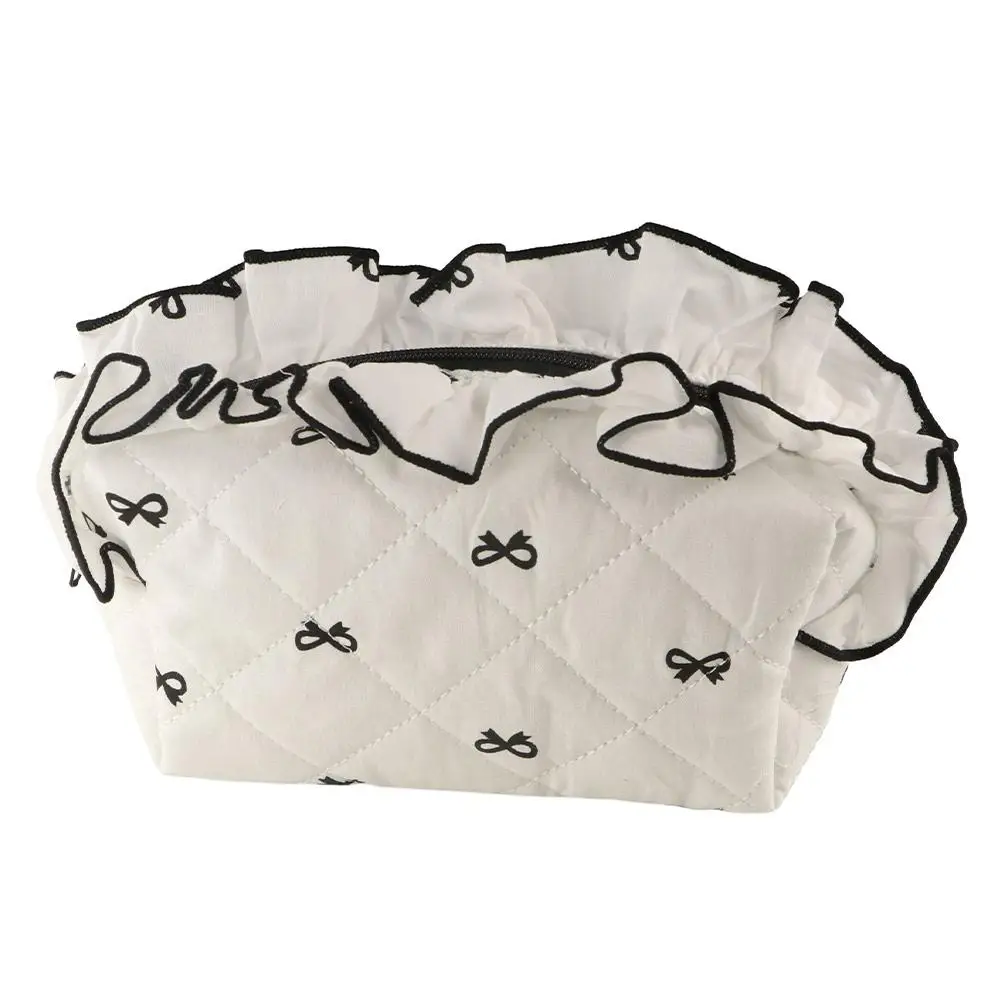 Creative Bow Print Large Capacity Pen Case Flounce INS Stationery Storage Bag Cartoon Detachable Makeup Lipstick Bag Students