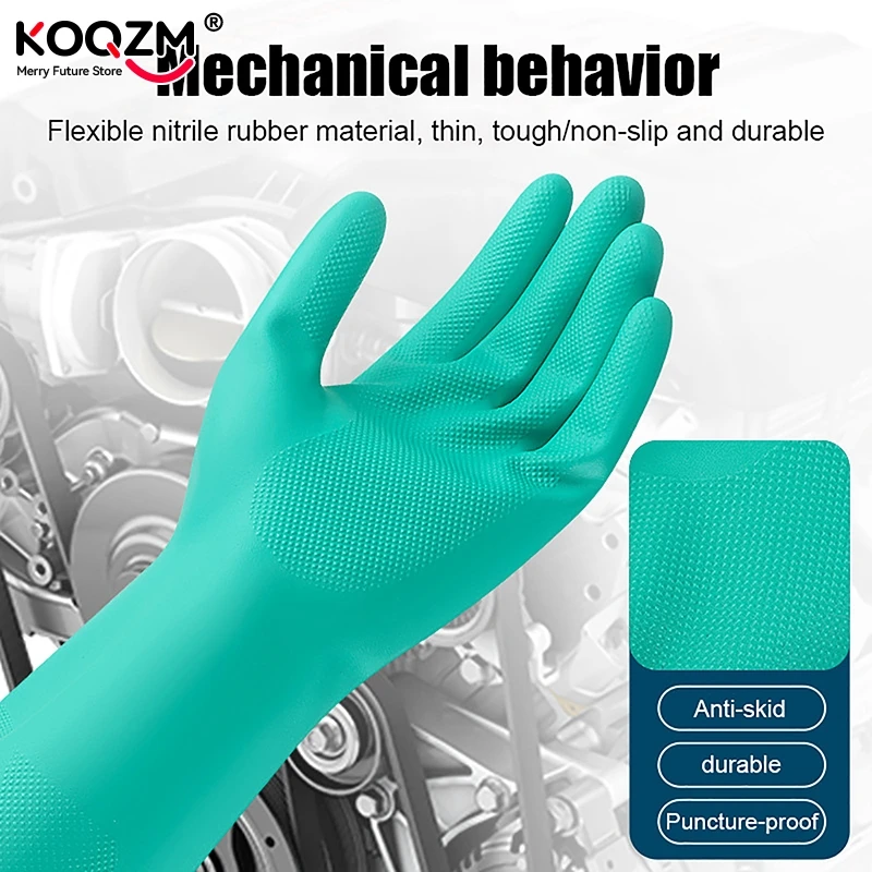 1 Pair 13'' Extra Thick Nitrile Gloves - Chemical, Acid Resistant, Long Sleeve For Gardening, Painting, Cleaning, Latex-Free.