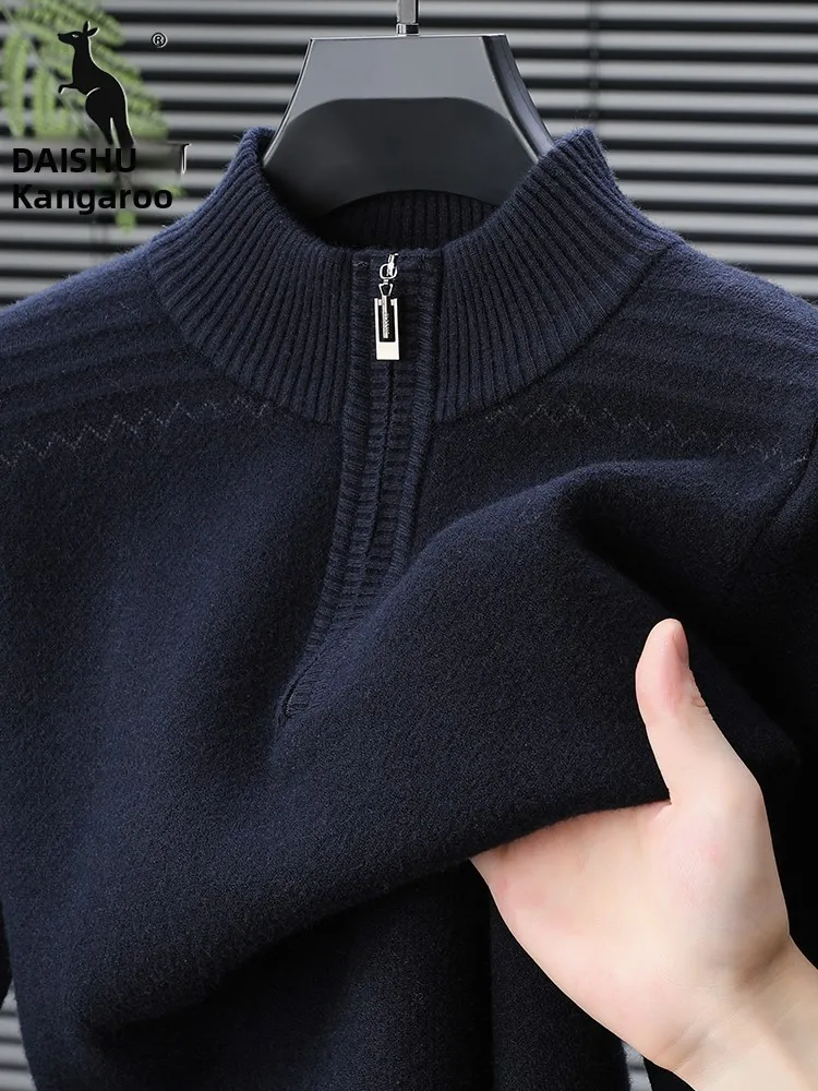 

Мужской зимний свитер Kangaroo: утепленный, с высоким воротником, на молнии, вязаный, теплый, повседневный, из смесового полиэстера, с длинным рукавом