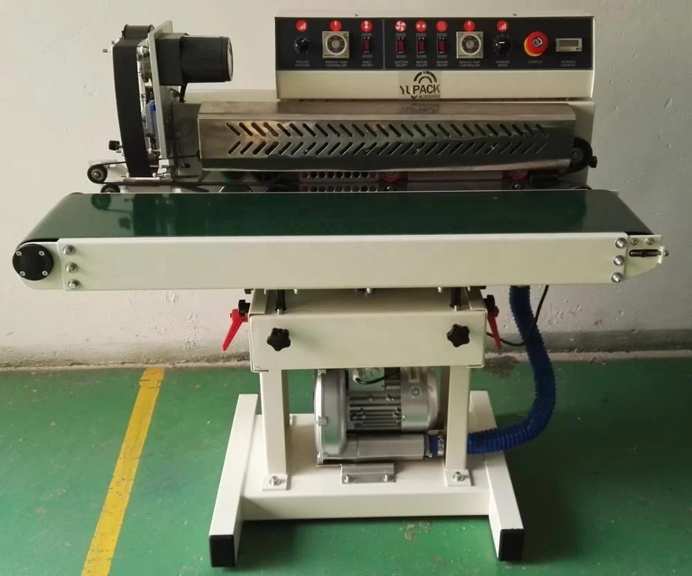 SPM-100PA Automatic Horizontal Continuous Vacuum Band Sealer with hot stamp ribbon printing