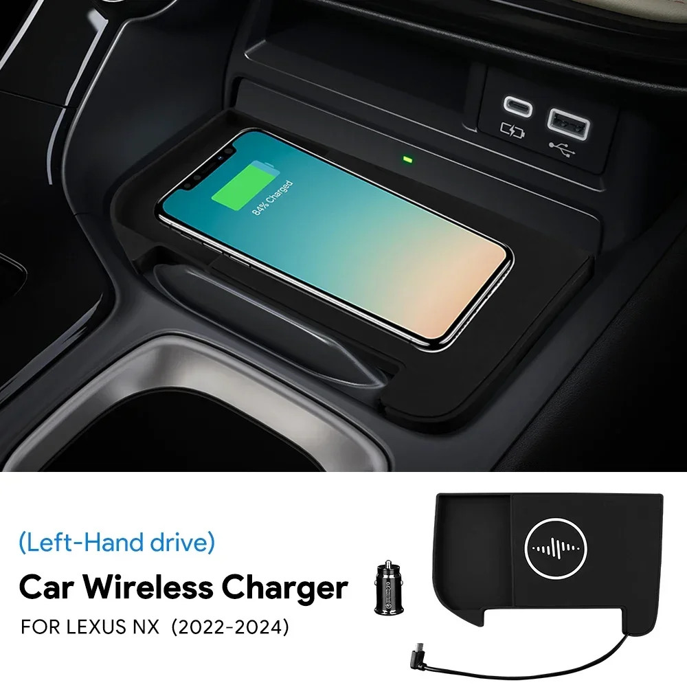 

LHD 15W Car Wireless Charger for Lexus NX 2022 2023 2024 350H NX350H Mobile Phone Fast Charging Holder PVC Board Accessories