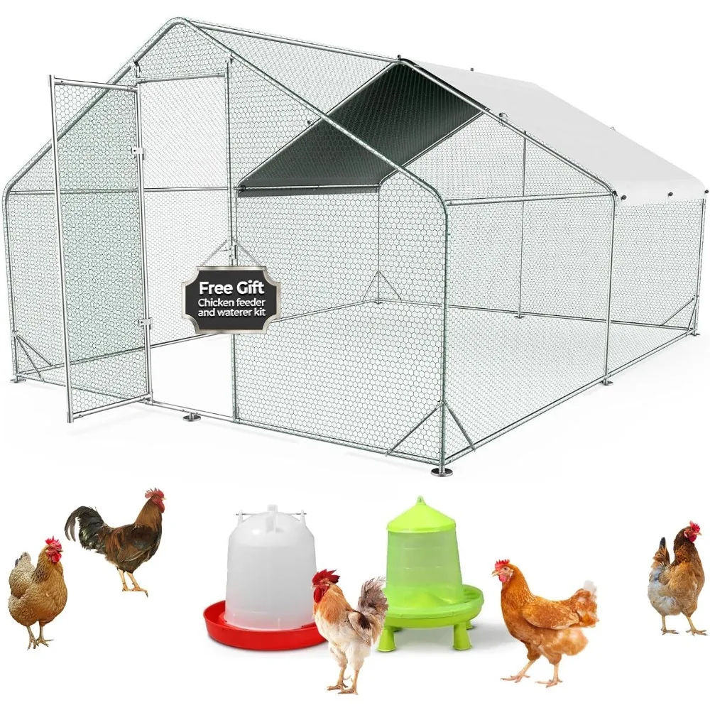 

Large Metal Chicken Coop,Outdoor Walk-in Poultry Cage Hen Run House Rabbits with Waterproof Cover and Secure Lock for Outside