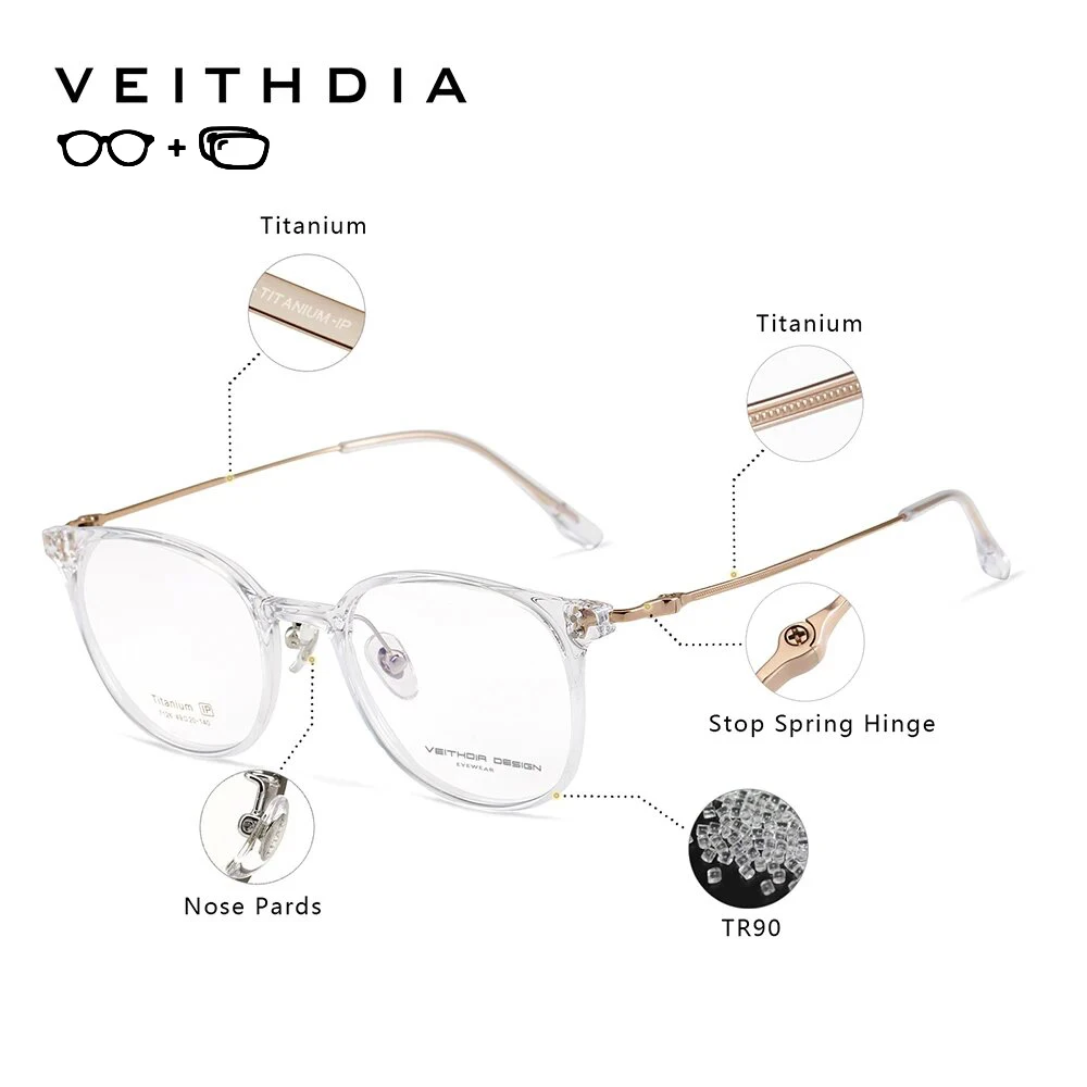 

VEITHDIA Custom Titanium Progressive Prescription Anti Blue Ray Men Glasses Photochromic Myopia Eyewear Frame For Women P7126