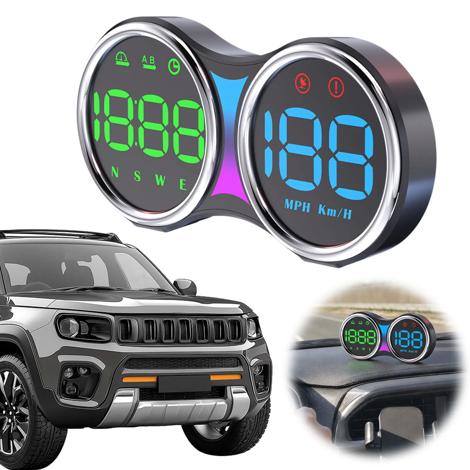 GPS Head Up Display 4 Inch Dual KM MPH Speed Switch Overspeed Alert Electronic Compass USB