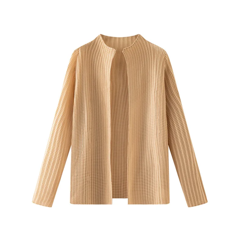 Miyake Pleated Jacket Cardigan 2025 Spring and Autumn Niche Design Long Sleeved Fashionable Cardigan Slimming Top Shirt Thin Top