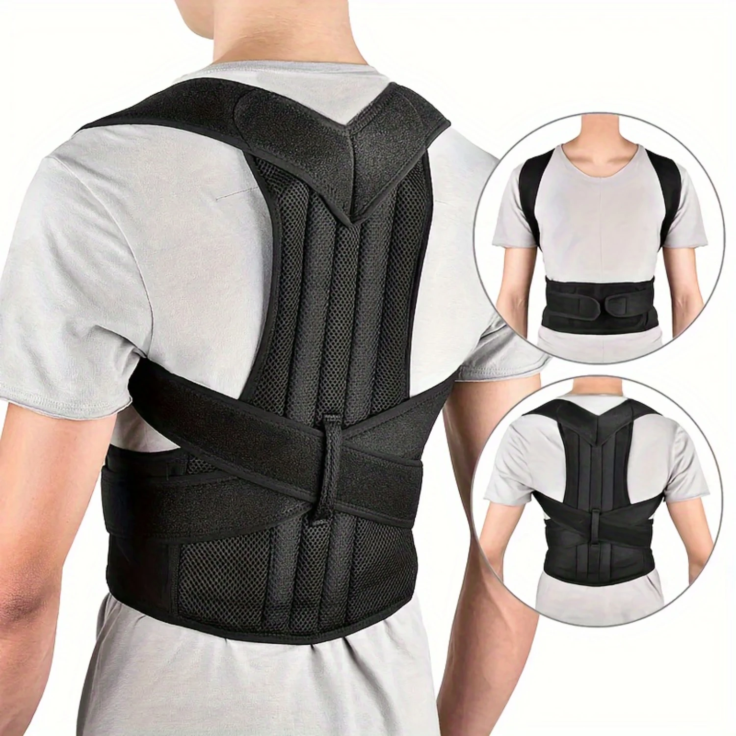 

Posture Corrector Back Brace with 8-Shape Pull Straps and Fiberglass Support Rods - Hand Wash Only, Pull-On Closure, Electricity