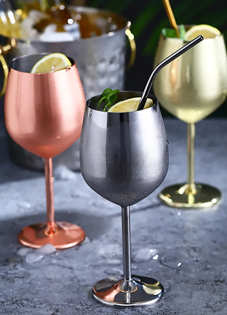 Rose Gold Silver Colored 304 Stainless Steel Red Wine Champagne Goblet for Bar Restaurant Party