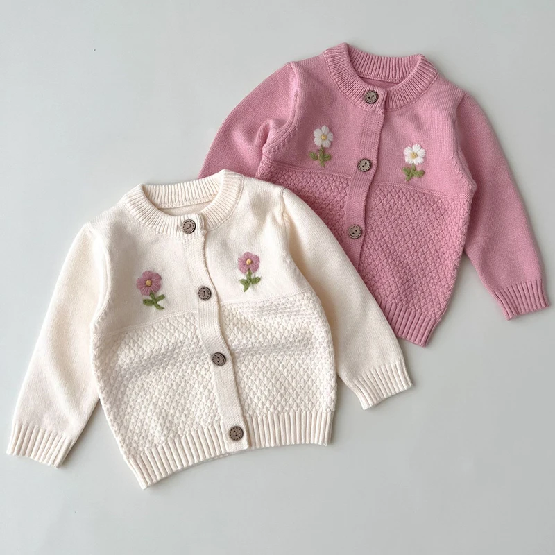 

New Baby Girl Knit Cardigan Long Sleeve Infant Spring Princess Flower Embroidery Sweater Girls Knitted Cardigan Baby Clothes