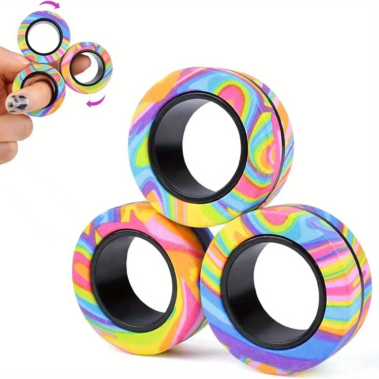 3pcs Magnetic Rings Spinner Fidget Toy Set Finger Magnets Rings for Anxiety Relief Therapy Fidget Pack Gift for Adults Teens Kid