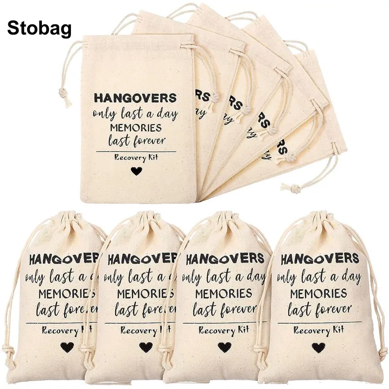 

StoBag 5pcs Hangover Bags Cotton Bundle Pocket Gift Packaging Drawstring Small Storage Pouches Wedding Birthday Party Favors