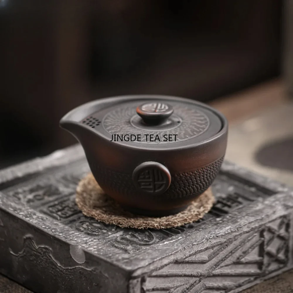 

Фиолетовая керамика на 150 мл с ручкой, чаша ручной работы, чайный сервиз кунг-фу, контейнер, бизнес-подарок