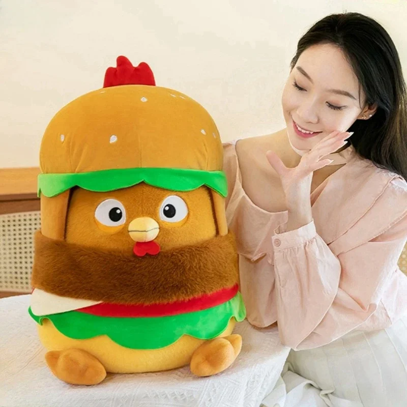Adorable oreiller en peluche Burger de poulet, jouet en peluche de restauration rapide, oreiller doux à câliner, cadeau d'anniversaire pour tous âges