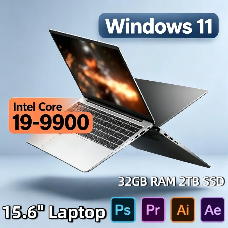 

15.6 Inch Ultra Slim Windows 11 Laptop Intel i9 9900 32GB RAM 512GB 1TB SSD Notebook Gamer 1920x1080 Office PC Max Pro