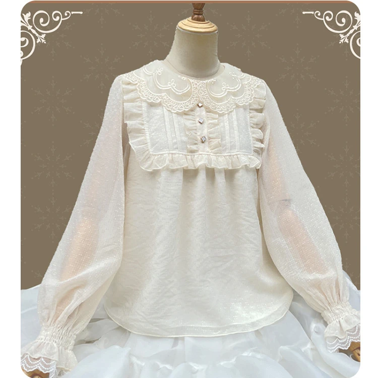 Sweet Long Sleeve Lolita Blouse Loose Chiffon Top for Summer