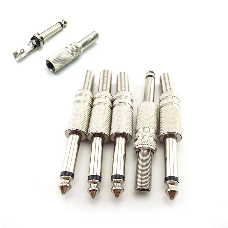 5pcs 6.35mm Mono Amplifier Plug 1/4 Inch Male Adapter Monaural Audio Cable Connector Microphone Jack Plug-in