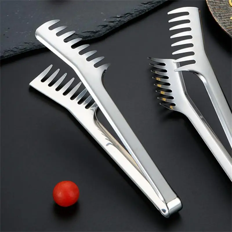 Portable Non-slip Stainless Steel Food Grade Kitchen Clip Deepen Jagged Noodle Clip Extended Handle Comb Easy To Get Bbq Tongs