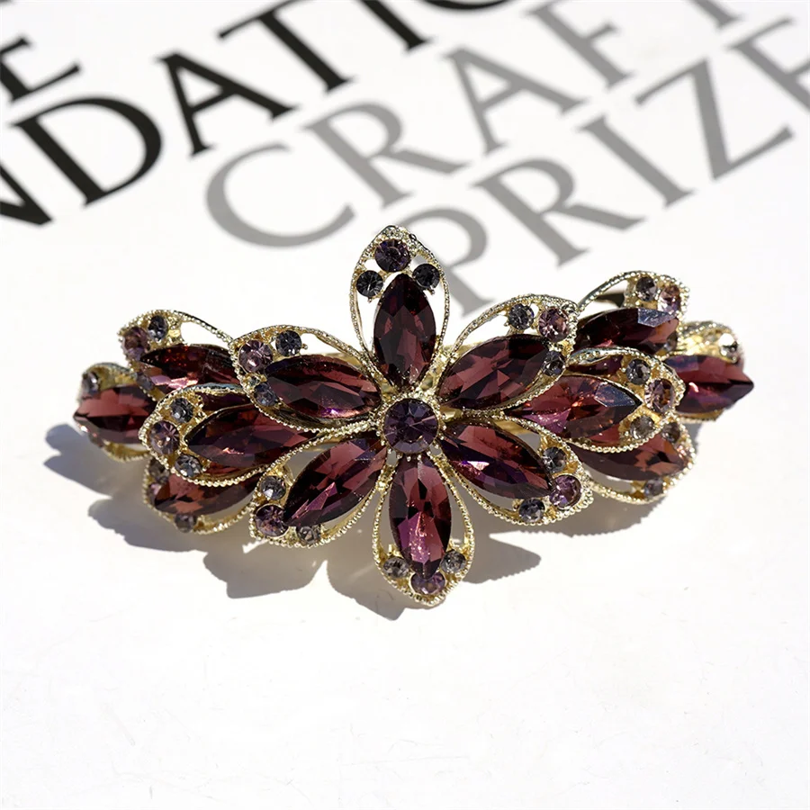 Korean version of flower crystal spring hair clips for women\'s fashion retro elegant ponytail horizontal chuck headdress jewelry