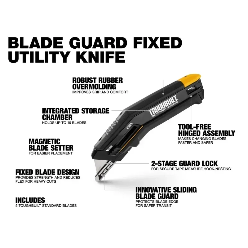 Toughbuilt TB-H4-11-G Blade Guard Fixed Utility Knife TOUGHBUILT Utility Knife Hand Tools