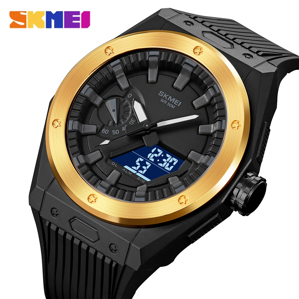 

SKMEI 3 Time LED Display Digital Watch for Men Waterproof Chronograph Sports Quartz Wrist Watches Casual Back Light Date Clock