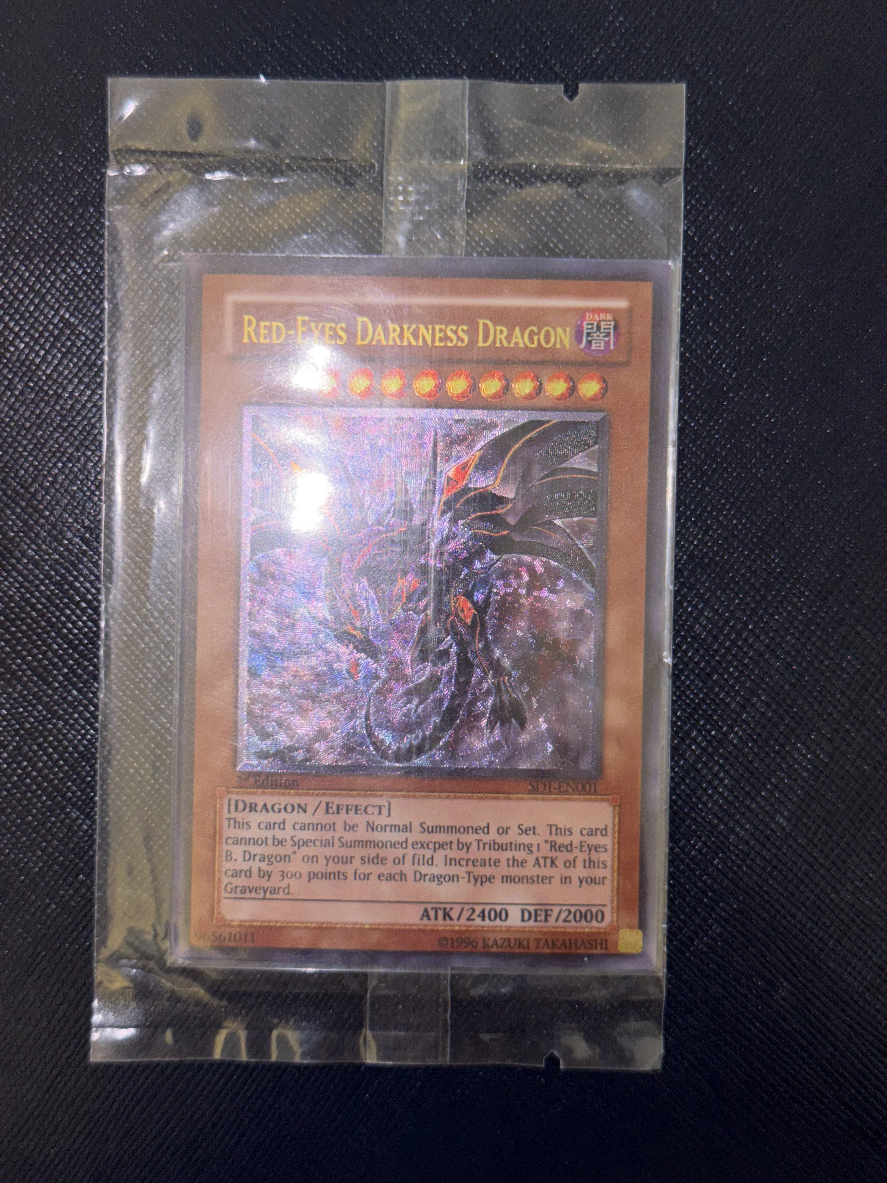 Yu-Gi-Oh! DIY Custom Card Red-Eyes Darkness Dragon SD1-EN001 1st Edition Holographic Collectible Gift for Anime Fans Kids TCG Pl