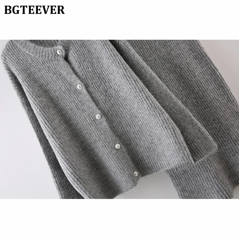 BGTEEVER Elegant Women Sweater Outfits Long Sleeve Single-breasted Cardigans & Package Hip Skirts Ladies 2 Pieces Knitted Set